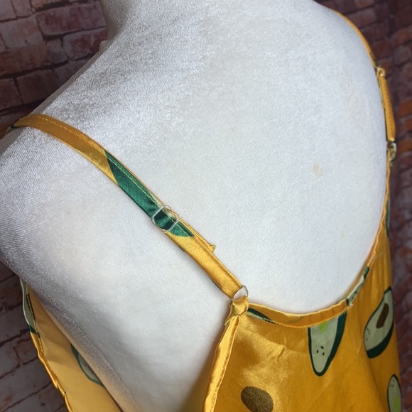 Two Piece Yellow Satin Avocado Print Shortie Pajama Set - Picture 6 of 11
